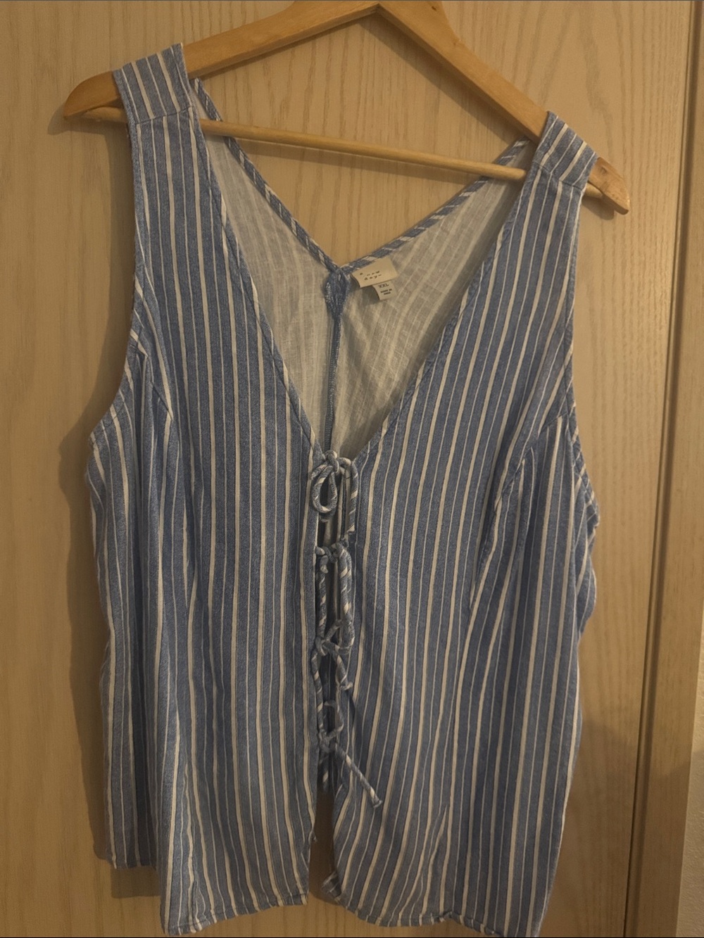 Sleeveless Blue & White Striped Tie-Front Women’s Top